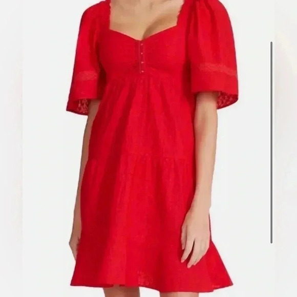Betsey Johnson Dresses & Skirts - Betsey Johnson Hook Front Embroidered  Cotton Tiered Mini Dress